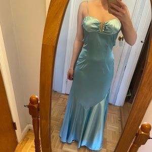 Beautiful Satin Blue Prom Dress Dave & Johnny